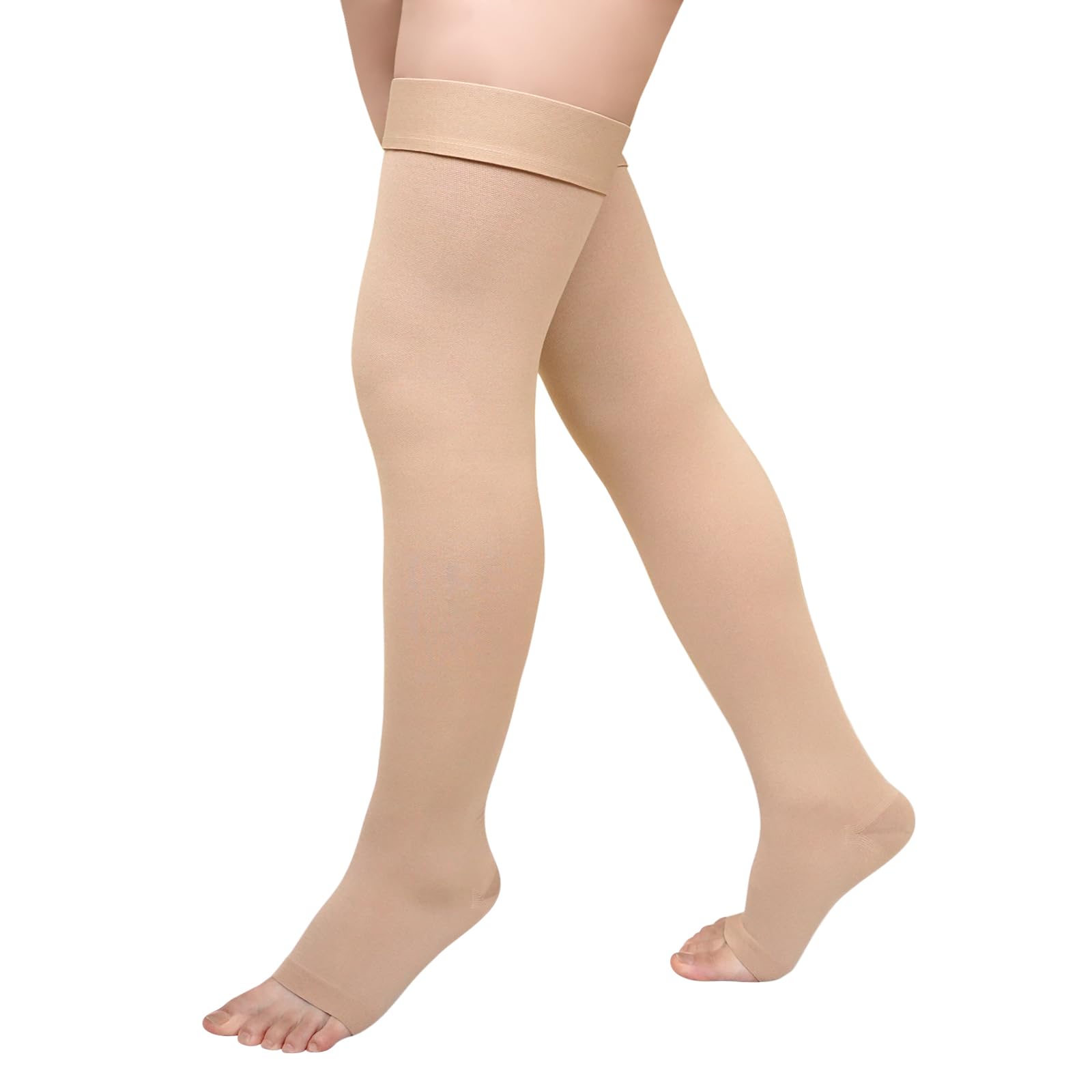 PUTUO Kompressionsstrümpfe Oberschenkel für Damen Herren: Lang Stützstrümpfe Offene Zehen bei Krampfadern – Thrombosestrümpfe Dicke Waden für Thrombose Erholung 20-30 mmHg 1 Paar