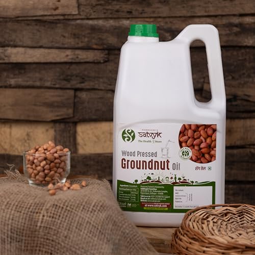 Image of S Siddhagiri's SATVYK THE HEALTH re STORE Wood Pressed Groundnut Oil - (5Ltr Oil Can) - | Wooden Ghani | Kachi Ghani Peanut Oil | Unrefined Cooking Oil | Groundnut Oil for Cooking