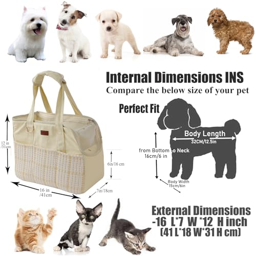 image for Pethaven Cat Carriers Bag Beige Small Dog Purse Lightweight Puppy Carr