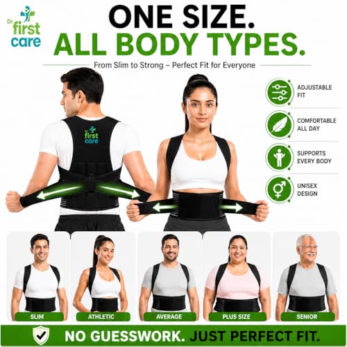 Image of Posture Corrector Belt for Men & Women | Back & Shoulder Support Brace for Pain Relief | Adjustable, Breathable Back Straightener | Wear Under Clothes | Universal Fit | Made in India | 1 Year Warranty