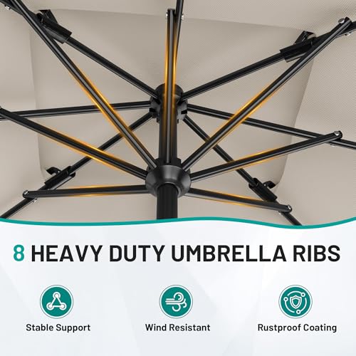 Image of AreShark 8'x10' 2 Tiers Rectangular Patio Umbrella - Outdoor Umbrella Waterproof UV Protection, Market Table Umbrella w /Crank for Pool, Backyard, Deck(Ivory)