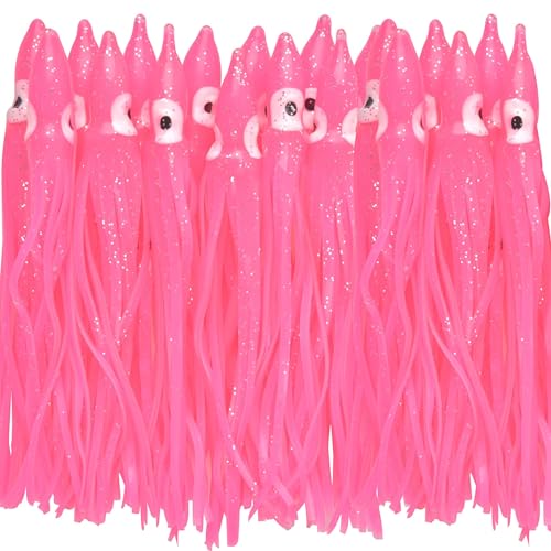 20pcs Fishing Squid Skirts Lures Octopus Skirts Trolling Lure Saltwater Soft Plastic Bait Fish Squid Silicone Lure Baits Bass Fishing Tackle Accessories Length Pink 11cm