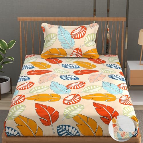 Image of Premium Heavy Cotton Elastic Fitted Bedsheets with 1 King Size Pillow Covers | Single Bed with All Around Elastic 350 TC | 36 x 78 x 6 Inch Single Size Fitted | :- Colorfull Cordate