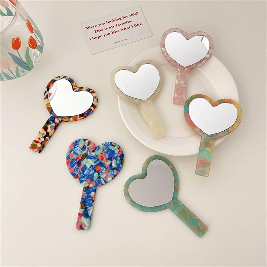 Retro Handheld Makeup Mirror with Handle Hand Mirror Compact Mirror Female Makeup Mirror (Color : D, Size : One Size)