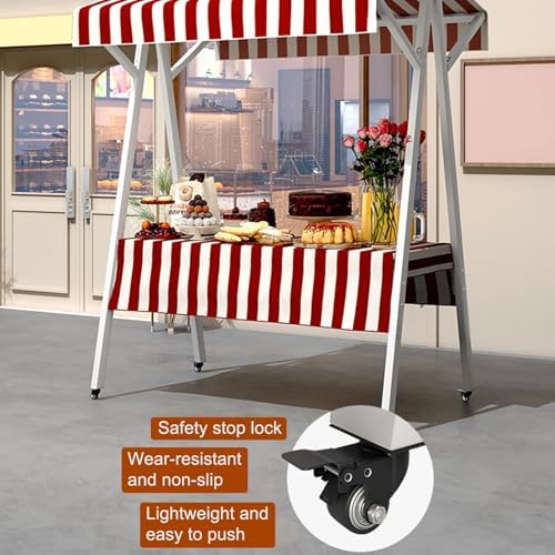 Adjustable Handle Utility Wagon Cart Festival Collapsible Foldable Trolly,Lightweight Outdoor Market Display with Canopy for Food Vendors, Portable Sales Cart for Street Food Events & Night