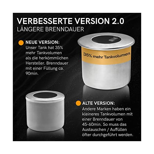 KAMINESS® Tischkamin | Verstellbare Flamme & 3h Brenndauer | Tischfeuer Set | Ethanol Kamin Indoor & Outdoor inkl. 2X Natursteinen (500g) & 2 Brennkammern | Bioethanol Kamin | Balkon Deko Terrasse – Bild 4