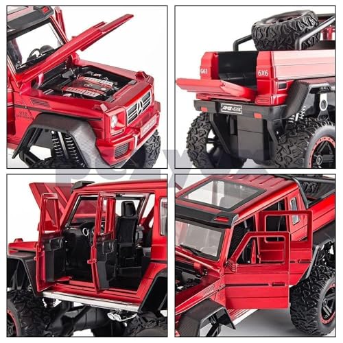 Image of 1 /22 Benz G63 AMG 6x6 V12 Off-Road Black Pickup Model Car, Zinc Alloy Pull Back Toy car with Sound and Light for Kids Boy Girl Gift (Red)