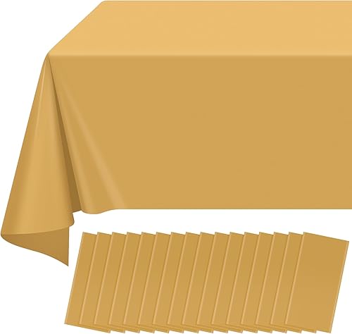 Paquete de 16 manteles de plástico dorado para mesas rectangulares, manteles decorativos dorados desechables de alta calidad para fiestas, manteles