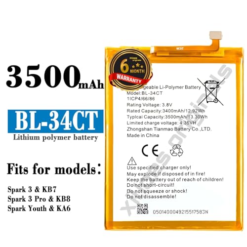 Image of BL-34CT Battery for Tecno Camon i4 / Camon -iSky3 / KB3 / CB7 / CB7J / KB7 / KB7J /Battery with 6 Month Warranty** (V147)