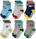 RATIVE Non Skid Anti Slip Slipper Cotton Crew Socks With Grips For Baby Toddlers Kids Boys (9-18 Months, 6 designs/RB-711)