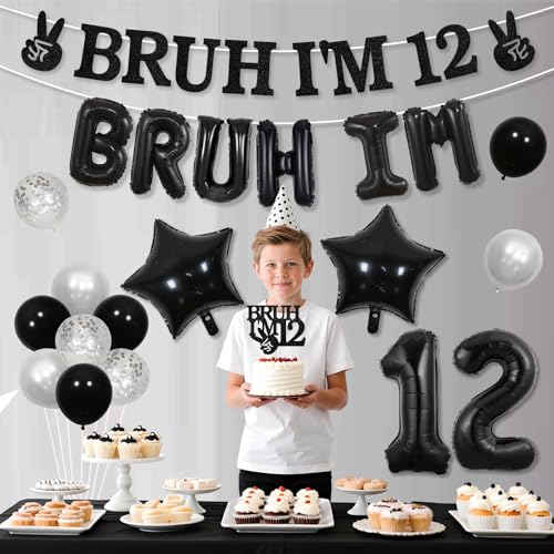 Bannière Bruh It's My Birthday et déco de gâteau 12 ans pour garçon