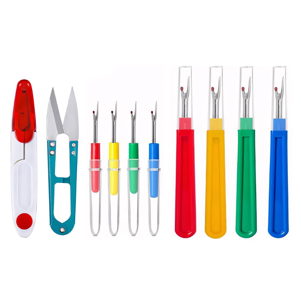 Seam Ripper Stitching Thread Unpicker Unpicker Sewing Tool 10 Pcs Professional Sewing Tool Kit Include 4 Big and 4 Small Seam Ripper Positioning Pin and Yarn Scissors for All Kinds of Sewing Jobs Craf
