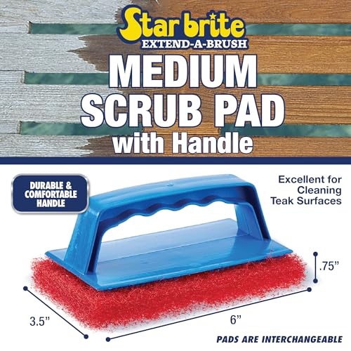 STAR BRITE Medium Red Scrub Pad with Interchangeable Handle - Versatile Cleaning for Most Tasks Including Aluminum Restoration, Teak & Fine Wood Cleaning (Red) Medium (040130) by STAR BRITE - Image 2