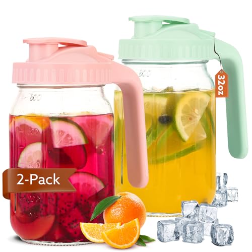 Image of Mihlapi Breast Milk Pitcher, 32 OZ Mason Jar Pitcher with Lid Double Leak Proof,1 Quart Breastmilk Storage Containers for Fridge, Glass Jug for Sun Tea, Juice, Cold Brew Coffee