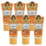 Gorilla All Purpose Wood Filler, Golden Oak Color, 6 Ounce Tube (Pack of 6) - Water Resistant for Indoor or Outdoor Projects and Repairs