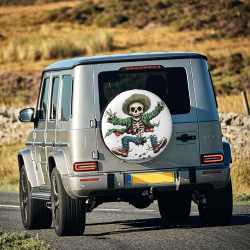 Image of Skeleton Spare Tire Cover, Universal Wheel Tire Cover Funny Skull Skeleton Tire Protectors for Trailer RV SUV Truck Camper 16 Inch
