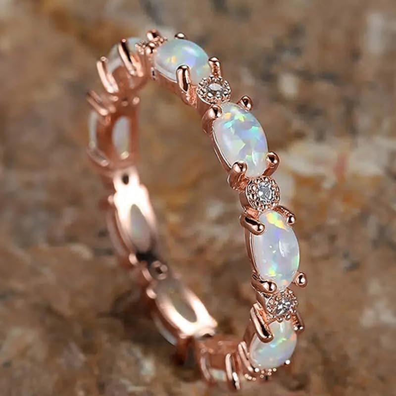 LIOYSIUT Opal Ring for Women Rose Gold Plated 925 Sterling Silver White Opal Engagement Wedding Promise Rings Gemstone Engagement Anniversary Ring Size 6