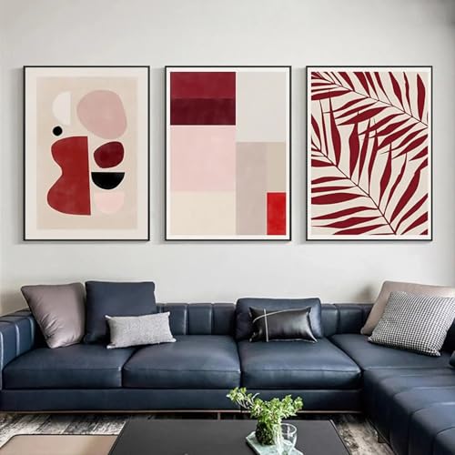Impression sur toile abstraite de feuilles rouges nordique 20x30cm