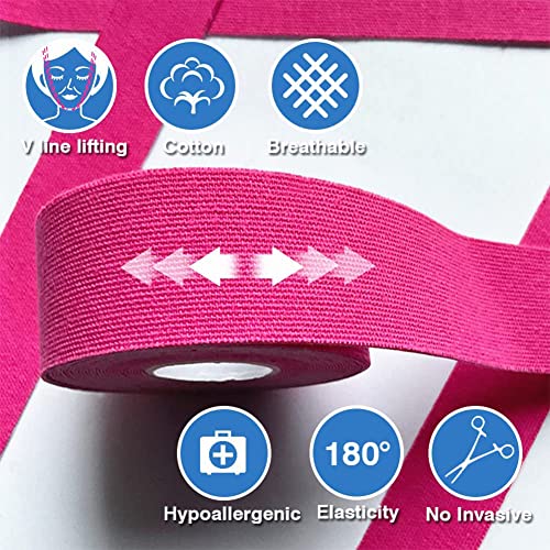 Cinta Facial,Cinta de Levantamiento Facial,Parches Antiarrugas,Parches Antiarrugas Facial,Face Lift Tape,Cinta de Estiramiento Facial,para Reafirmar la Piel y Restaurar la Elasticidad,Rosa,2,5 cm*5 m