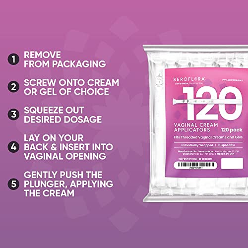 Seroflora Disposable Vaginal Cream Applicators - Fits Premarin, Estrace, Preseed And Most Otc Gels, Lubricants, And Creams - Threaded End, Comfort Tip, And Dosage Markings (120 Pack) #TOP5