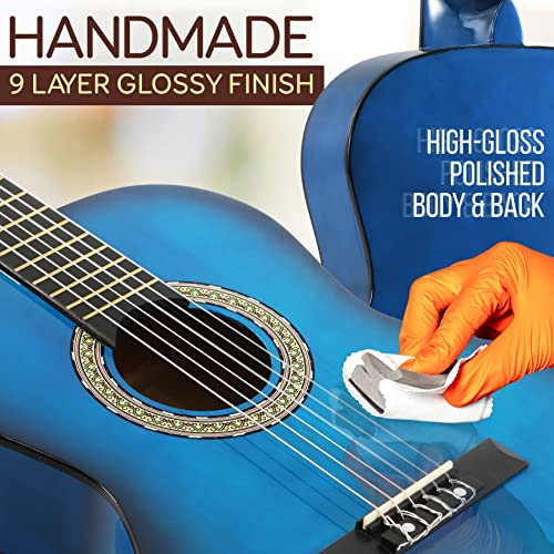 Pyle 6 String Classical Acoustic Guitar Kit, 3/4 Junior Size Instrument For Beginner Kids, Adults, 36" Ocean Blue, Right, (Pgacls82Lbr.5) #TOP1