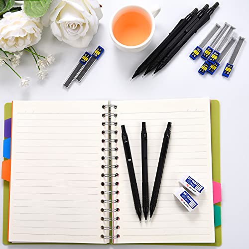 Mechanical Pencils Set, 4 Pieces Automatic Metal Mechanical Pencils, 8 Pieces Hb Pencil Leads Replaceable Refills And 2 Pieces Erasers For Home, School, Office Supplies (Black, 0.7 Mm) #TOP6