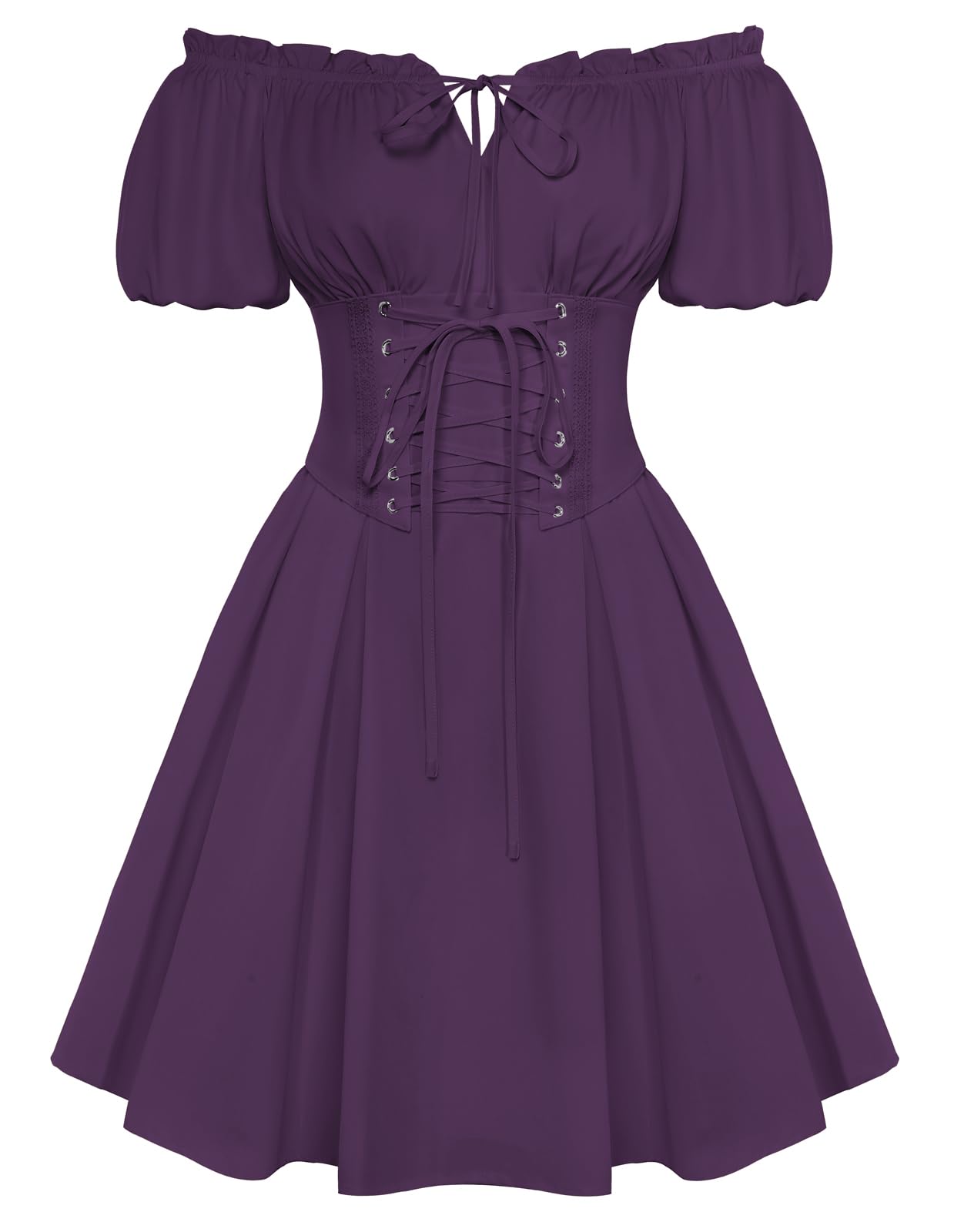 Scarlet Darkness Renaissance Costume Women Corset Mini Fairy Dresses, Deep Purple, XL