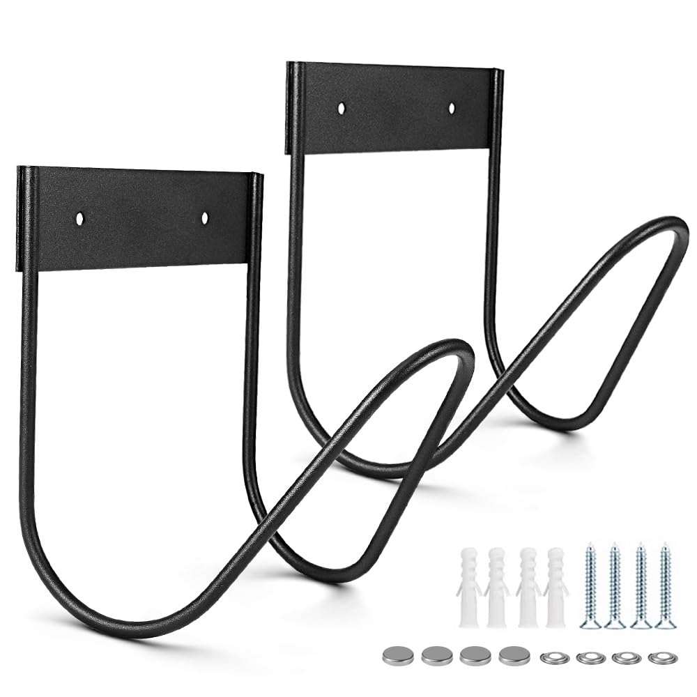 Vindar Garden Hose Holder Wall Mount Garden Hose Hook, Heavy Duty Metal Garden Hose Hanger for Water, Air Compressor Hose, Ropes, Extension Cords (Black, Set of 2)