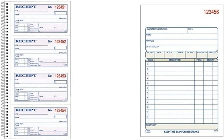 Adams Money and Rent Receipt Book, 2-Part Carbonless, 5-1/4" x 11", Spiral Bound, 200 Sets per Book, 4 Receipts per Page (SC1152) (Pack of 25)