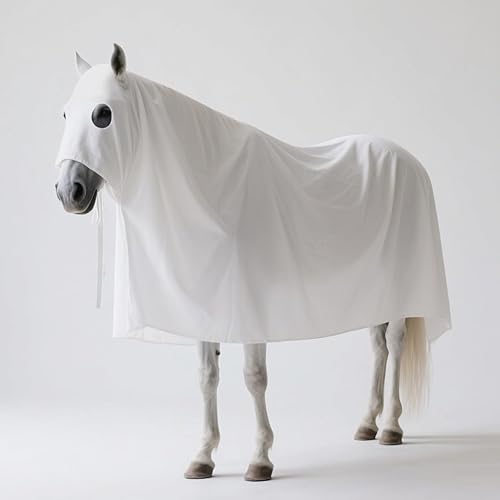 RunNico Halloween Ghost Horse Costume, Horses White Boo Ghost Cloak with Straps, Spooky Bull Ghosts Sheet Cosplay for Halloween Animal Themd Party Decoration
