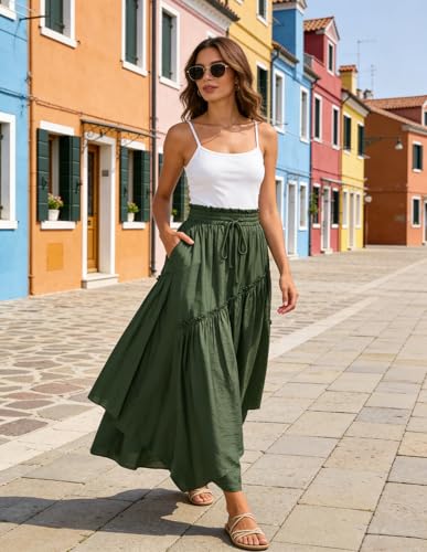 Scarlet Darkness Long Skirts for Women Renaissance Costume Pirate Maxi Skirt Plus Size with Pockets Army Green L - Thumbnail 5