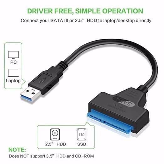 Cable SATA a USB 3.0, Adaptador para Disco Duro SSD 2.5 Pulgadas miniatura 3