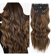Deethens 4PCS Clip in Beach Wavy Hair Extensions 20 Inches Long Synthetic Hairpieces Bouncy Curly...
