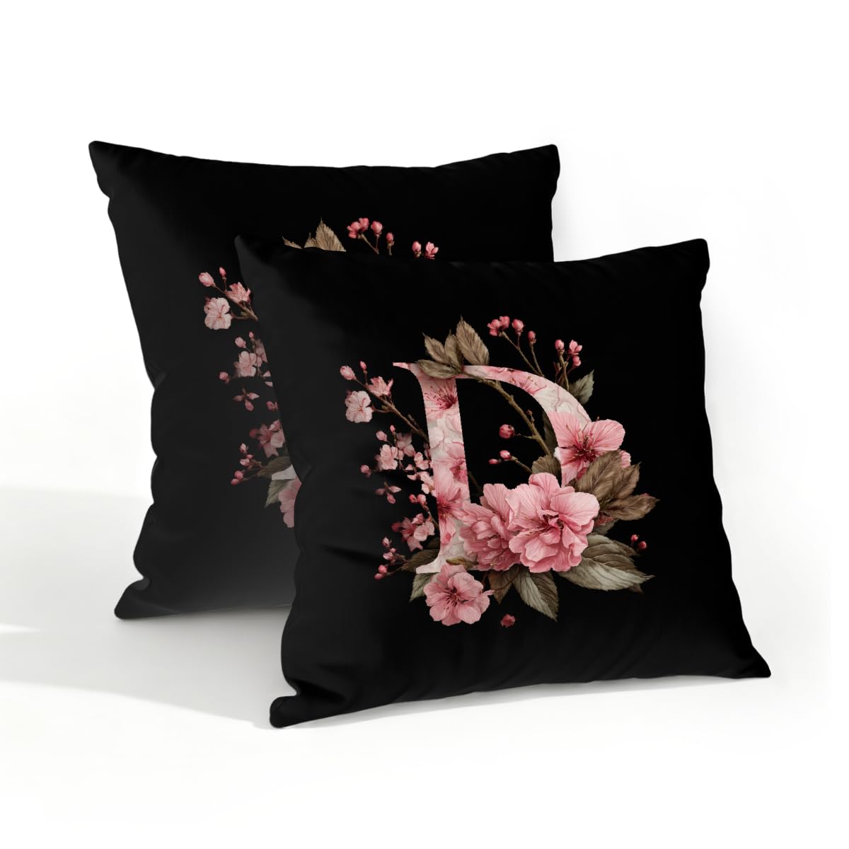 Outdoor Pillow Covers Waterproof Pillowcases 18x18in Set of 2 Pink Floral Alphabet D Decorative Throw Cushion Case for Couch Sofa Garden Patio Furniture