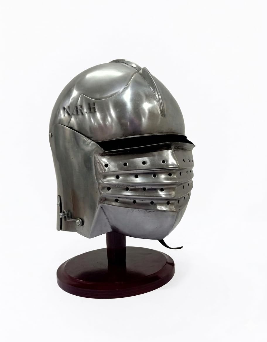 Medieval Mens Closed Knight Armor Helmet One Size Fits Wearable for Adult Medieval Costumes With Stand