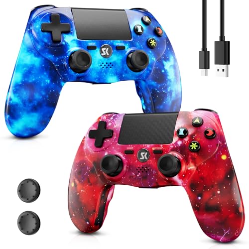 Image of Kujian Wireless Controller for PS4, 2 Pack Controller Compatible with Playstation 4 /Pro /Slim /PC Remote Control, Double Vibration, Touch Pad, Six-axis Motion Sensor, Stereo Headphone Jack(Blue & Red)