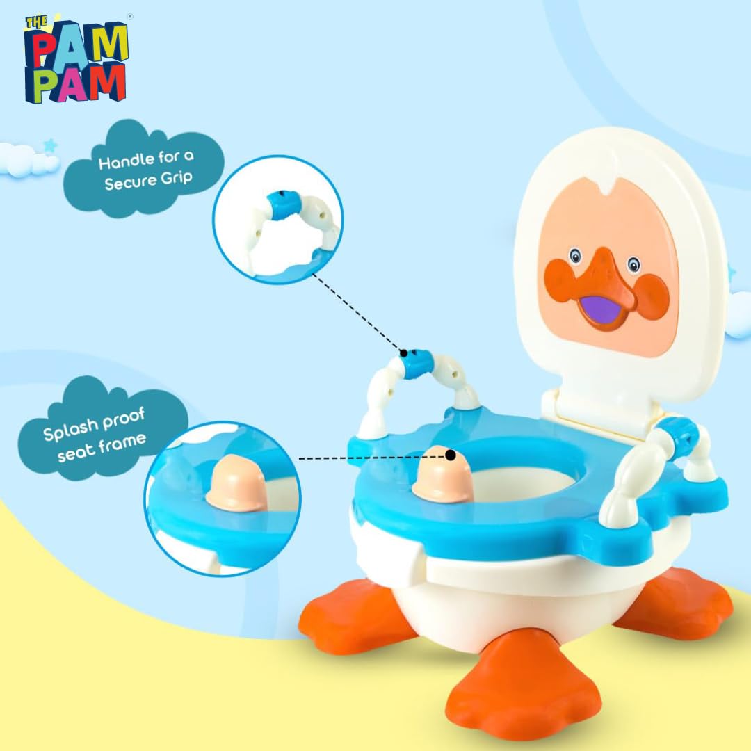 PAMPAM Duck Potty Training Seat with Removable Bowl and A Lid Cover, Attractive Design & Color Toilet Seat(Blue), 1 Count 2