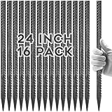 Gbekery 24 Inches Rebar Stakes(16pcs) Heavy Duty Straight Metal Ground Anchors with Chisel Point Ends for...