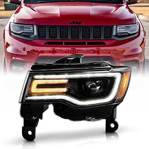 KEEKPO - For [HID/Xenon w/AFS Type] 2017-2021 Jeep Grand Cherokee Black LED DRL Projector Headlight Headlamp - Driver