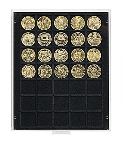 Lindner 2135C Coin box Carbo with 35 square compartments for coins /capsules of Ø 36 mm
