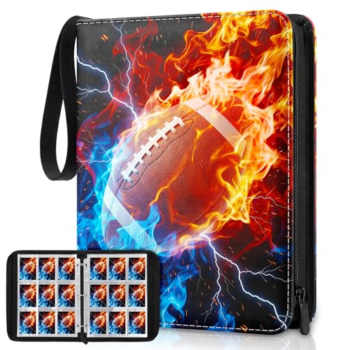 Image of Football Card Binder, Sports Card Binder 9 Pocket Holds up to 900 Pockets with 50 Removable Sleeves, Zipper Football Cards Collection Binder for Sports & TCG Collectors
