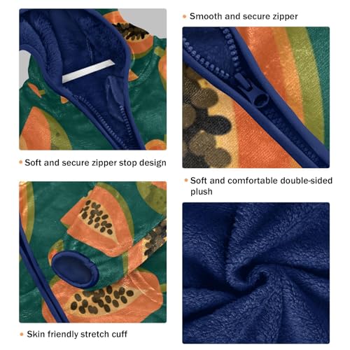 Papaya Slices on Green Background Toddler Fleece Jacket Girl Boys Hooded Fleece Jacket Coat Warm Outwear Zip-up 3-10T3