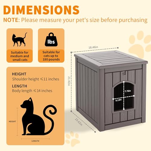 Image of Cat Litter Box Enclosure, Plastic Hidden Litter Box Side Table with Openable Front Door, Cat Box Enclosure Cabinet for Indoor & Outdoor Use, Weatherproof, Easy to Clean & Assemble, Grey
