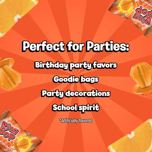 Image of Ring Pop Individually Wrapped Orange Candy 30 Count Bulk Lollipop Pack | Orange Punch Flavored Lollipop Suckers for Kids Fun Candy for Parties & Celebrations Party Favors 15 Ounces