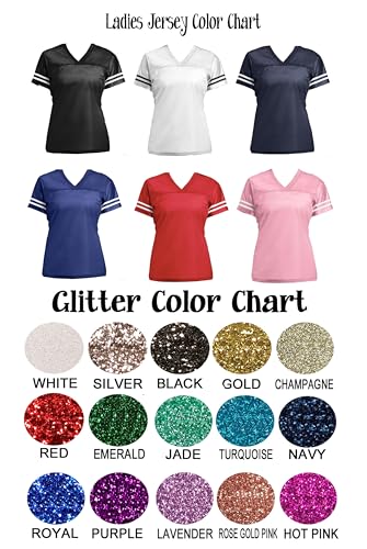 Customized Glitter Jersey Shirt for Women, Personalized with Name, Team, Birthday Girl Sparkles and Age or Number, Pink or Choose Colors3