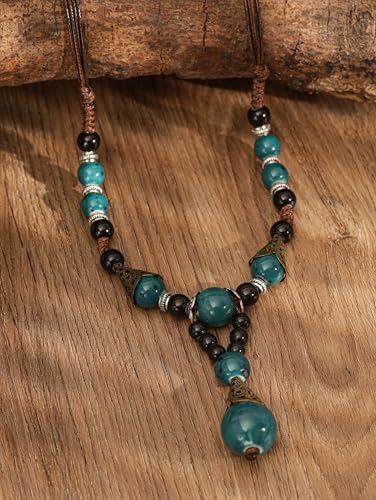 MINACHI Vintage Bohemian Ethnic Colorful Ceramic Bead Long Y Necklace, Hippie Boho Summer Fashion Jewelry Gift for Women3