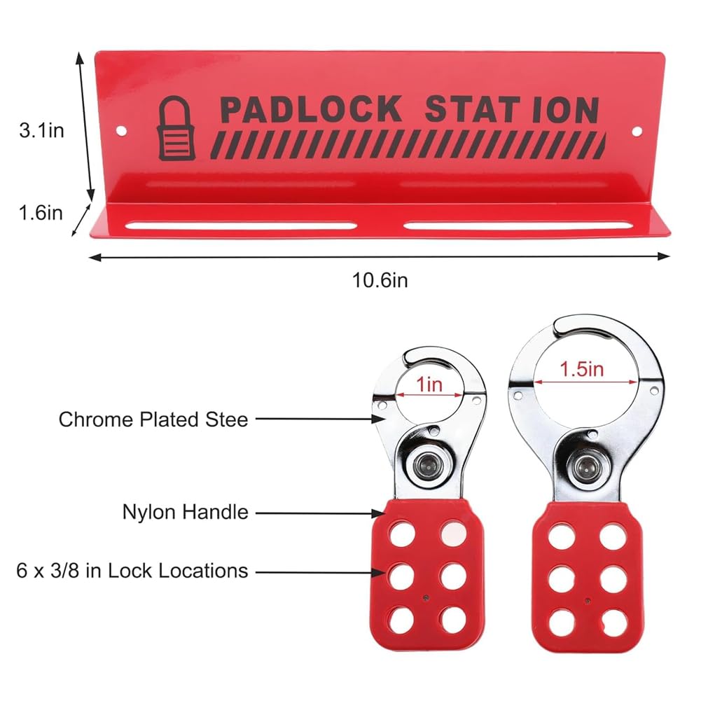 Lockout Tagout Station con 10 diversi lucchetti di sicurezza con chiave, 2 cerniere e 10 etichette di blocco, serrature in ferro rack
