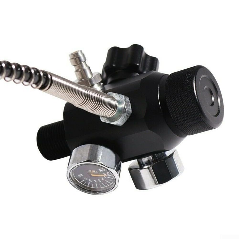 Válvula de buceo de aluminio de cobre calibre 6000 PSI | Se adapta a cilindros DIN, rosca de 18 mm x 1,5, calibre doble negro, peso de 371 g, diseño resistente portátil