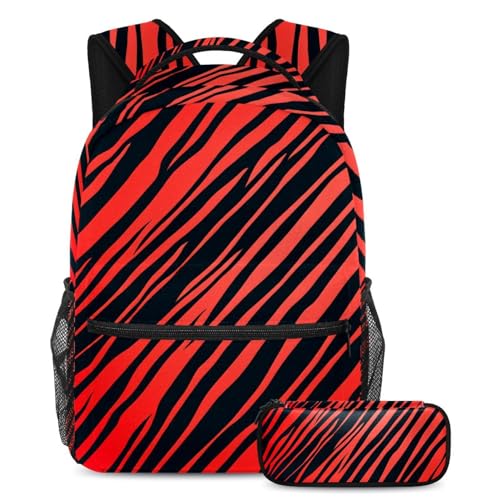 Sac d'école fille et garçon avec trousse zébrée rouge pour ados