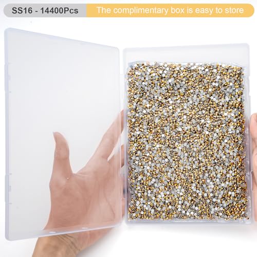 Image of Flatback Rhinestones Bulk, 14400PCS Gold Rhinestones for Clothes DIY Decoration Crafts, Gold, SS16, 3.8-4.0mm